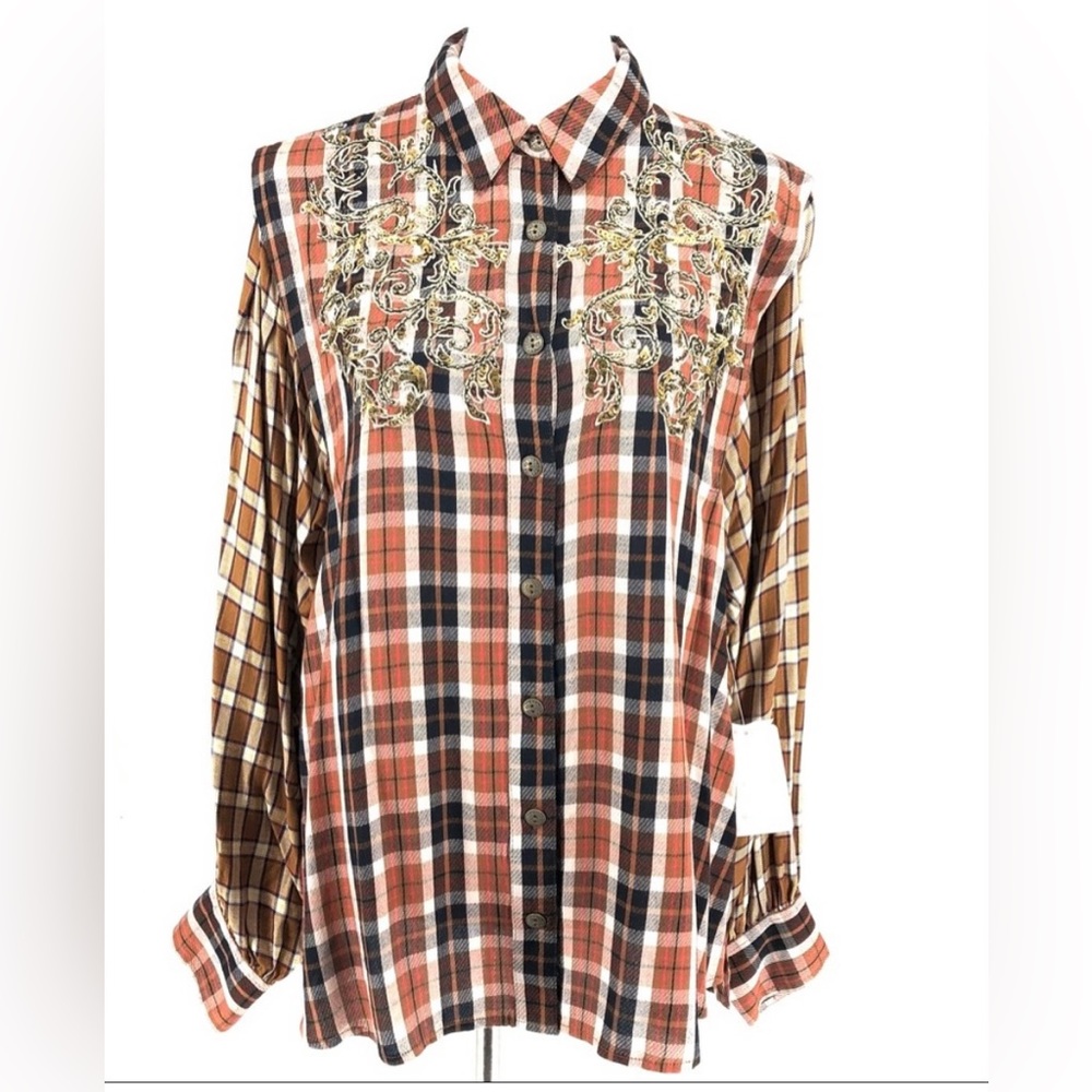 Free People Snow Top Mountains flannel with sequin emblish